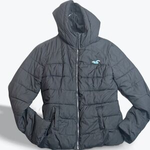 Hollister Puffer Jacket Womens Small Black Quilted Lightweight Hooded